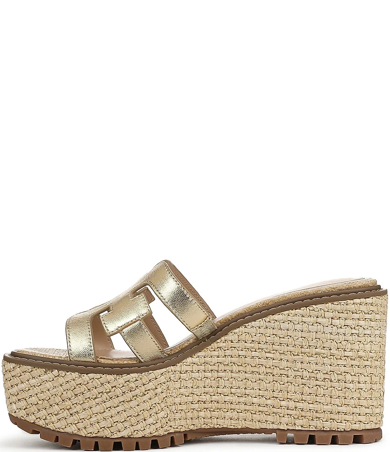 Sam Edelman Laine Leather Raffia Logo Wrapped Platform Slide Sandals