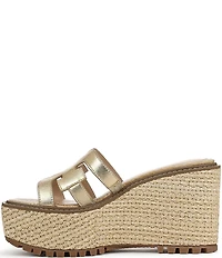 Sam Edelman Laine Leather Raffia Logo Wrapped Platform Slide Sandals