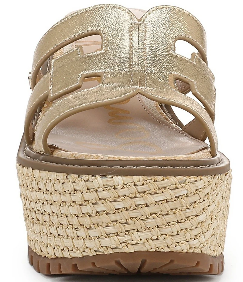 Sam Edelman Laine Leather Raffia Logo Wrapped Platform Slide Sandals