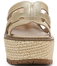 Sam Edelman Laine Leather Raffia Logo Wrapped Platform Slide Sandals