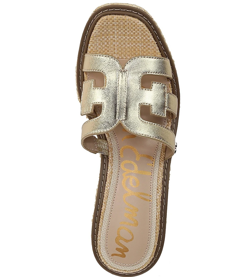Sam Edelman Laine Leather Raffia Logo Wrapped Platform Slide Sandals