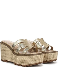Sam Edelman Laine Leather Raffia Logo Wrapped Platform Slide Sandals