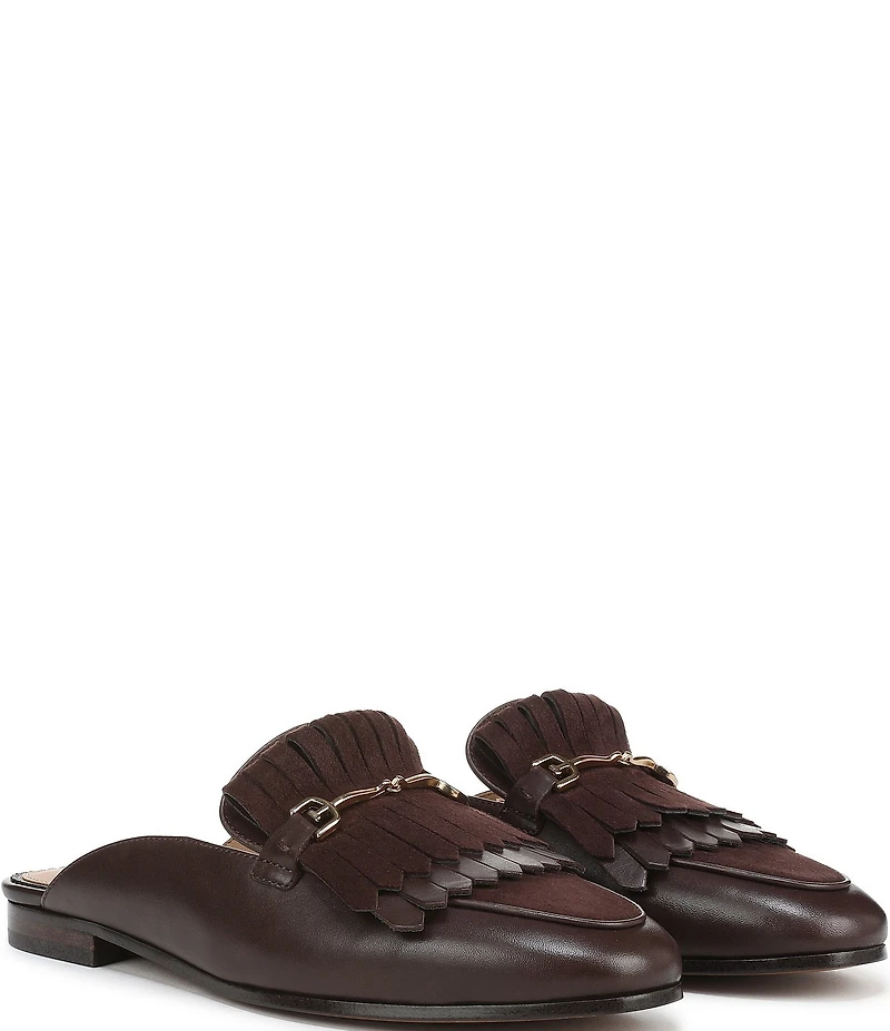 Sam Edelman Lainey Leather and Suede Fringe Bit Buckle Mule Loafers