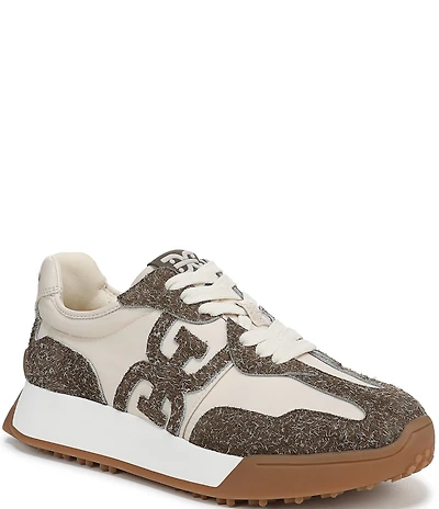 Sam Edelman Langley Distressed Suede and Fabric Lace Up Retro Sneakers