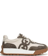 Sam Edelman Langley Distressed Suede and Fabric Lace Up Retro Sneakers