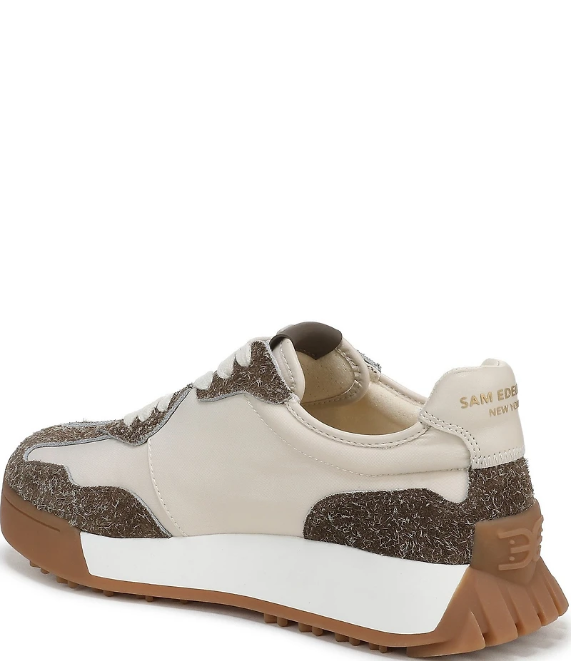 Sam Edelman Langley Distressed Suede and Fabric Lace Up Retro Sneakers