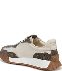 Sam Edelman Langley Distressed Suede and Fabric Lace Up Retro Sneakers