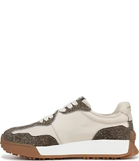 Sam Edelman Langley Distressed Suede and Fabric Lace Up Retro Sneakers