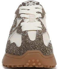 Sam Edelman Langley Distressed Suede and Fabric Lace Up Retro Sneakers