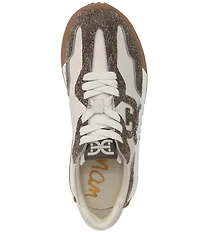 Sam Edelman Langley Distressed Suede and Fabric Lace Up Retro Sneakers