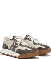 Sam Edelman Langley Distressed Suede and Fabric Lace Up Retro Sneakers