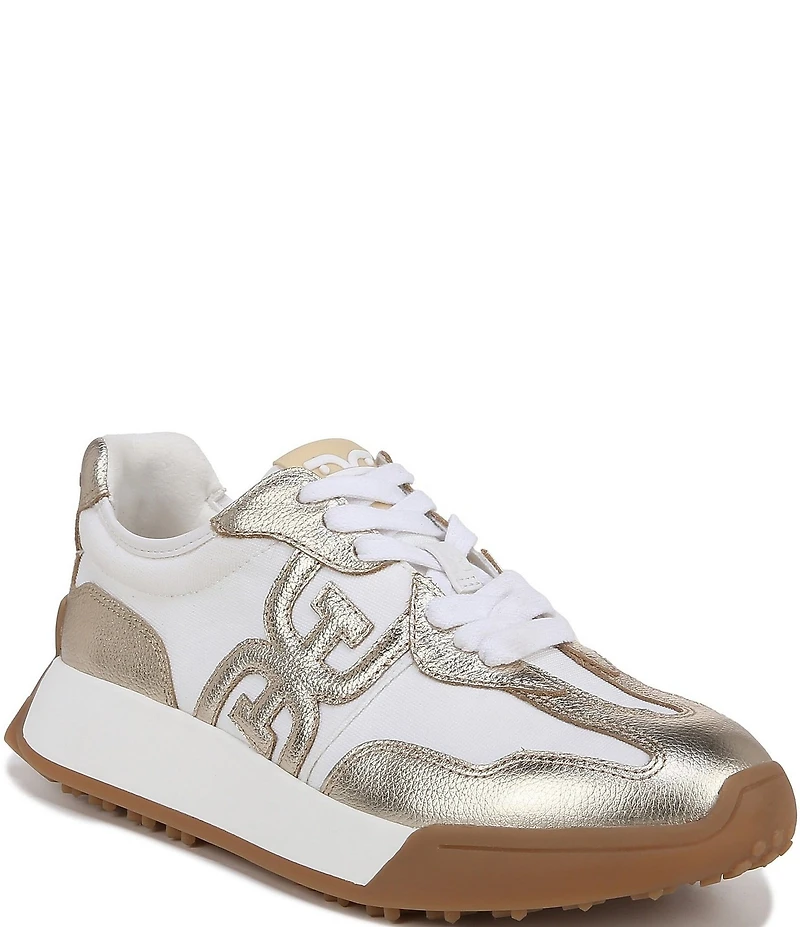 Sam Edelman Langley Leather and Fabric Lace Up Retro Sneakers