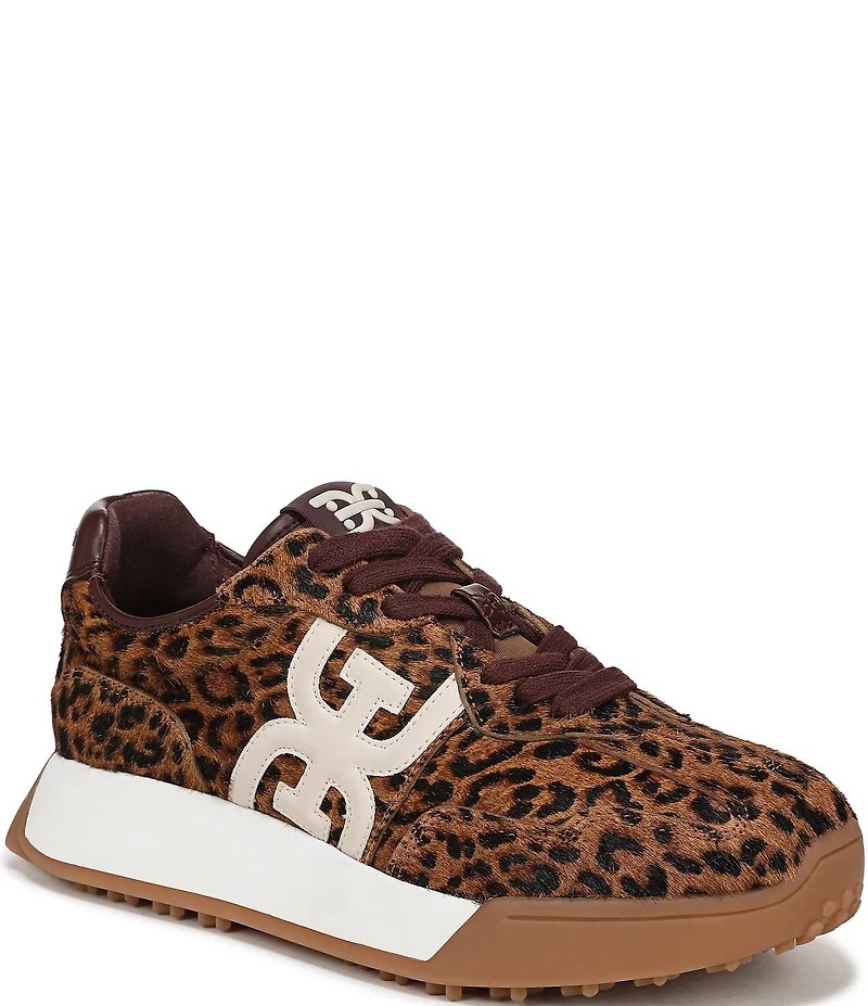 Sam Edelman Langley Leopard Print Calf Hair Lace Up Retro Sneakers