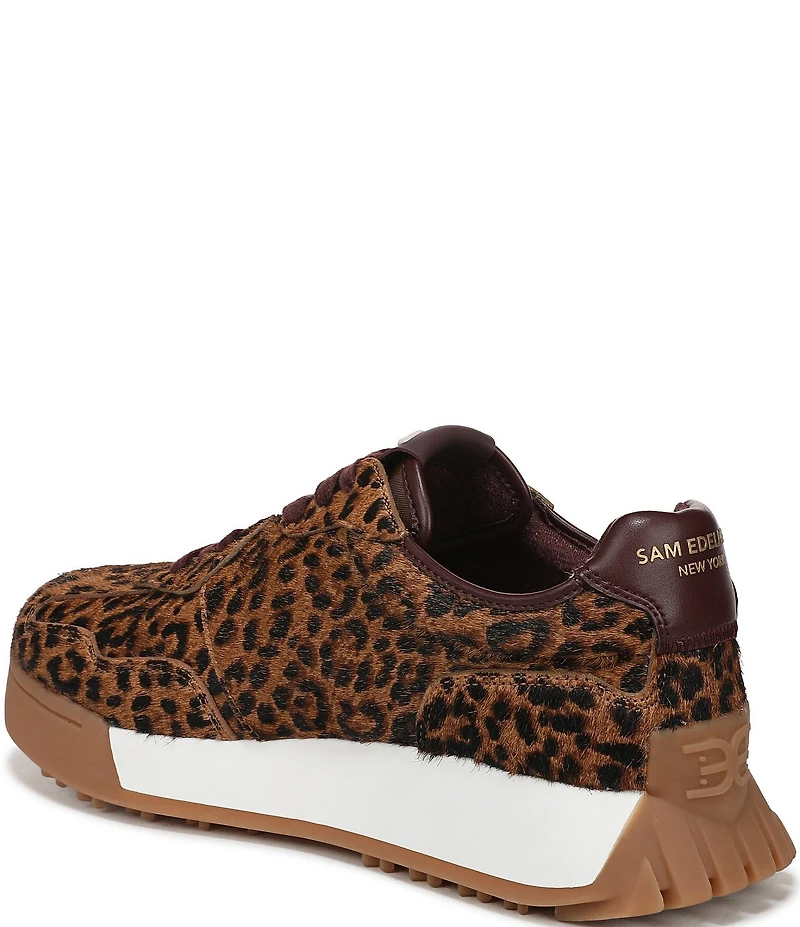 Sam Edelman Langley Leopard Print Calf Hair Lace Up Retro Sneakers