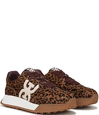 Sam Edelman Langley Leopard Print Calf Hair Lace Up Retro Sneakers