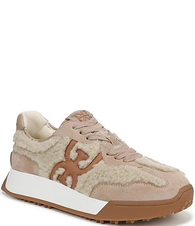 Sam Edelman Langley Shearling and Suede Lace Up Retro Sneakers