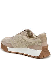 Sam Edelman Langley Shearling and Suede Lace Up Retro Sneakers