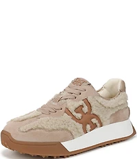 Sam Edelman Langley Shearling and Suede Lace Up Retro Sneakers