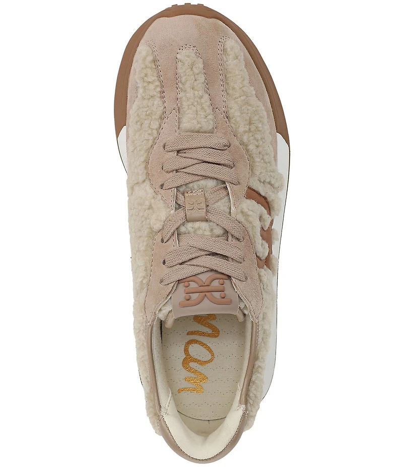 Sam Edelman Langley Shearling and Suede Lace Up Retro Sneakers