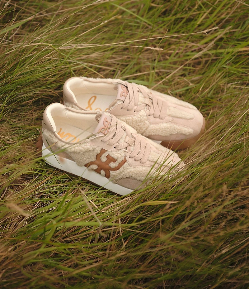 Sam Edelman Langley Shearling and Suede Lace Up Retro Sneakers