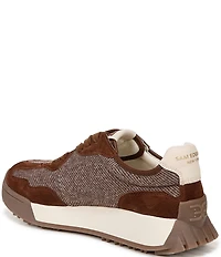 Sam Edelman Langley Tweed and Suede Logo Detail Platform Retro Sneakers