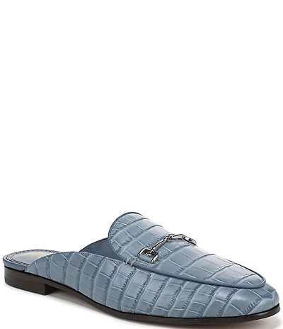 Sam Edelman Linnie Crocodile Embossed Leather Bit Buckle Loafer Mules