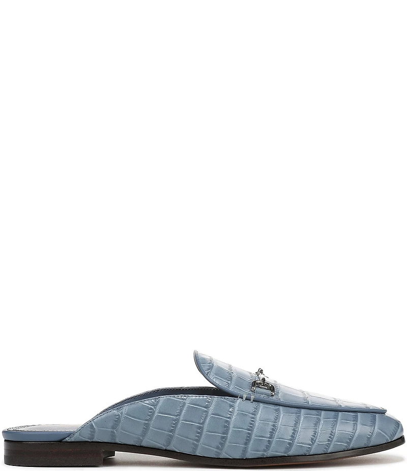 Sam Edelman Linnie Crocodile Embossed Leather Bit Buckle Loafer Mules