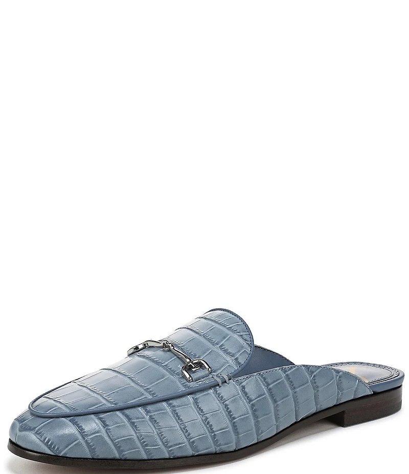 Sam Edelman Linnie Crocodile Embossed Leather Bit Buckle Loafer Mules
