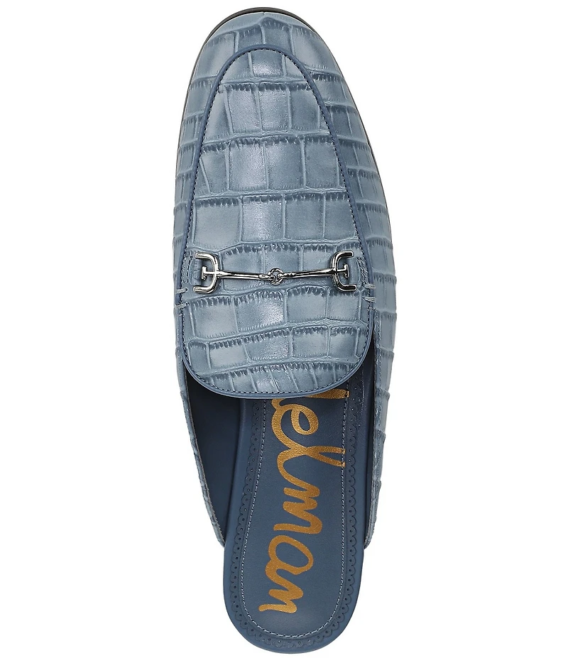 Sam Edelman Linnie Crocodile Embossed Leather Bit Buckle Loafer Mules