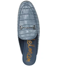 Sam Edelman Linnie Crocodile Embossed Leather Bit Buckle Loafer Mules
