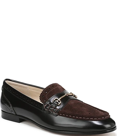 Sam Edelman Liona Leather and Suede Bit Buckle Brogue Detail Loafers
