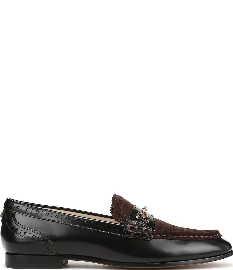 Sam Edelman Liona Leather and Suede Bit Buckle Brogue Detail Loafers