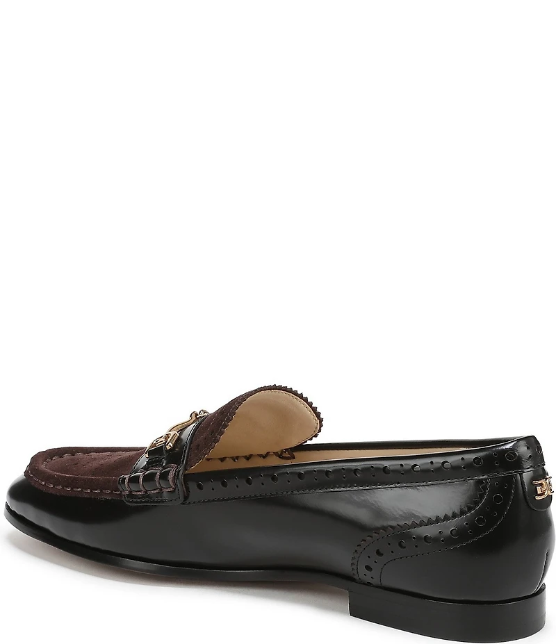 Sam Edelman Liona Leather and Suede Bit Buckle Brogue Detail Loafers