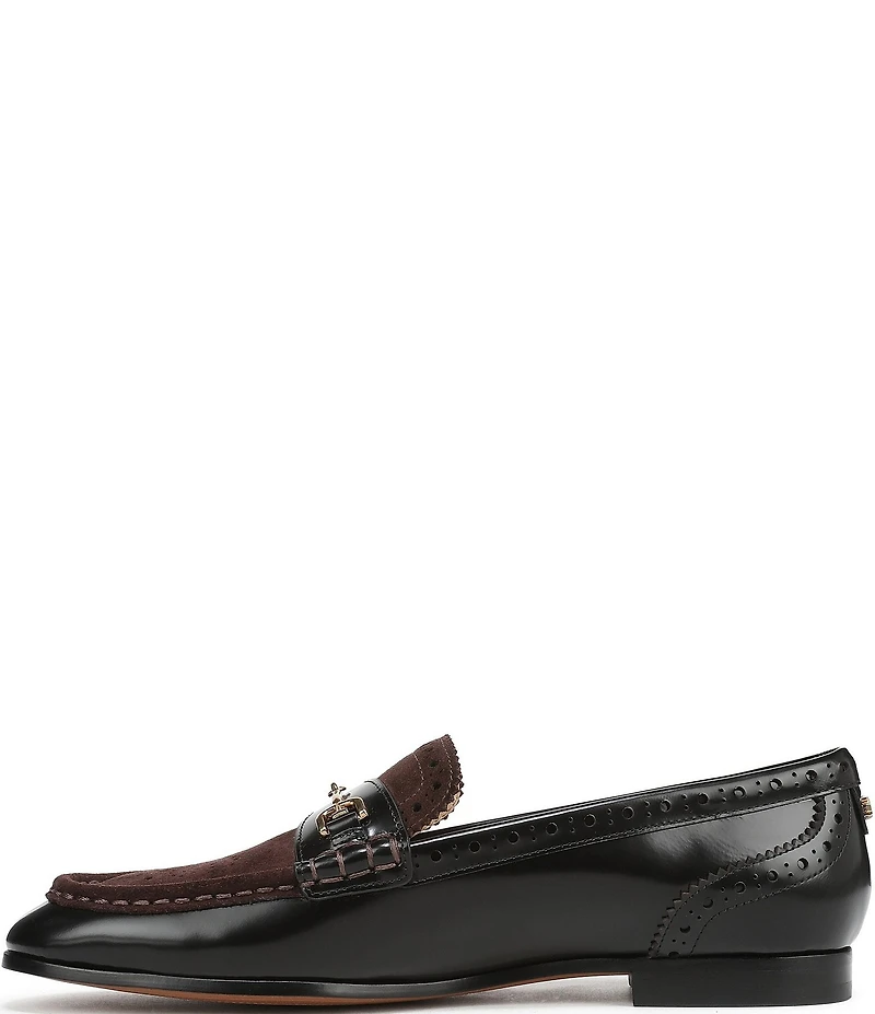 Sam Edelman Liona Leather and Suede Bit Buckle Brogue Detail Loafers