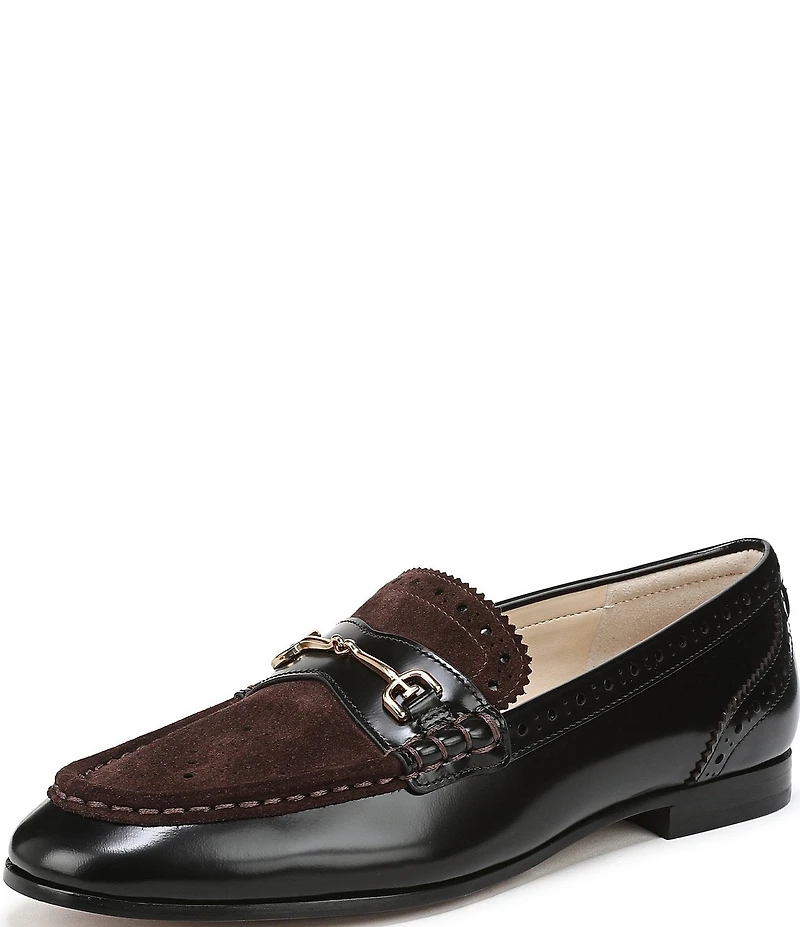 Sam Edelman Liona Leather and Suede Bit Buckle Brogue Detail Loafers