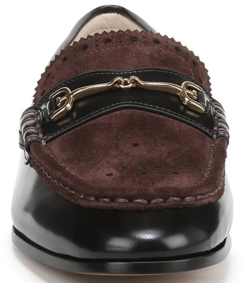 Sam Edelman Liona Leather and Suede Bit Buckle Brogue Detail Loafers