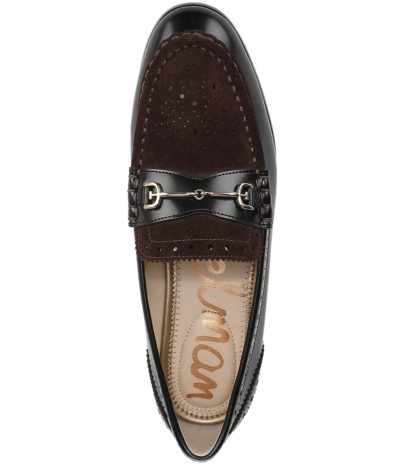Sam Edelman Liona Leather and Suede Bit Buckle Brogue Detail Loafers