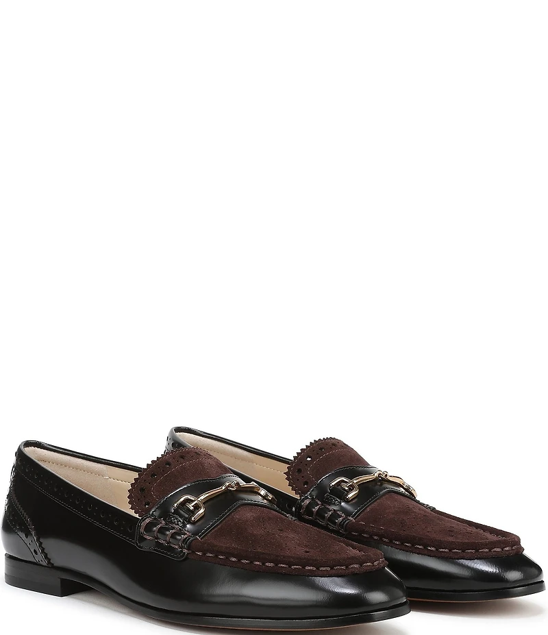 Sam Edelman Liona Leather and Suede Bit Buckle Brogue Detail Loafers