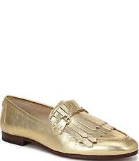Sam Edelman Liz Crinkle Metallic Leather Kiltie Fringe Bit Buckle Loafers