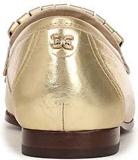 Sam Edelman Liz Crinkle Metallic Leather Kiltie Fringe Bit Buckle Loafers
