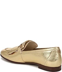 Sam Edelman Liz Crinkle Metallic Leather Kiltie Fringe Bit Buckle Loafers
