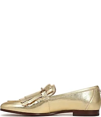 Sam Edelman Liz Crinkle Metallic Leather Kiltie Fringe Bit Buckle Loafers