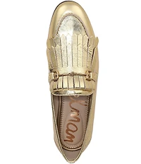 Sam Edelman Liz Crinkle Metallic Leather Kiltie Fringe Bit Buckle Loafers