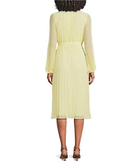 Sam Edelman Chiffon V-Neck Long Sleeve Pleated A-Line Midi Dress