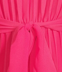 Sam Edelman Chiffon V-Neck Long Sleeve Pleated A-Line Midi Dress