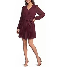 Sam Edelman Long Sleeve Pleated Chiffon Mini Dress