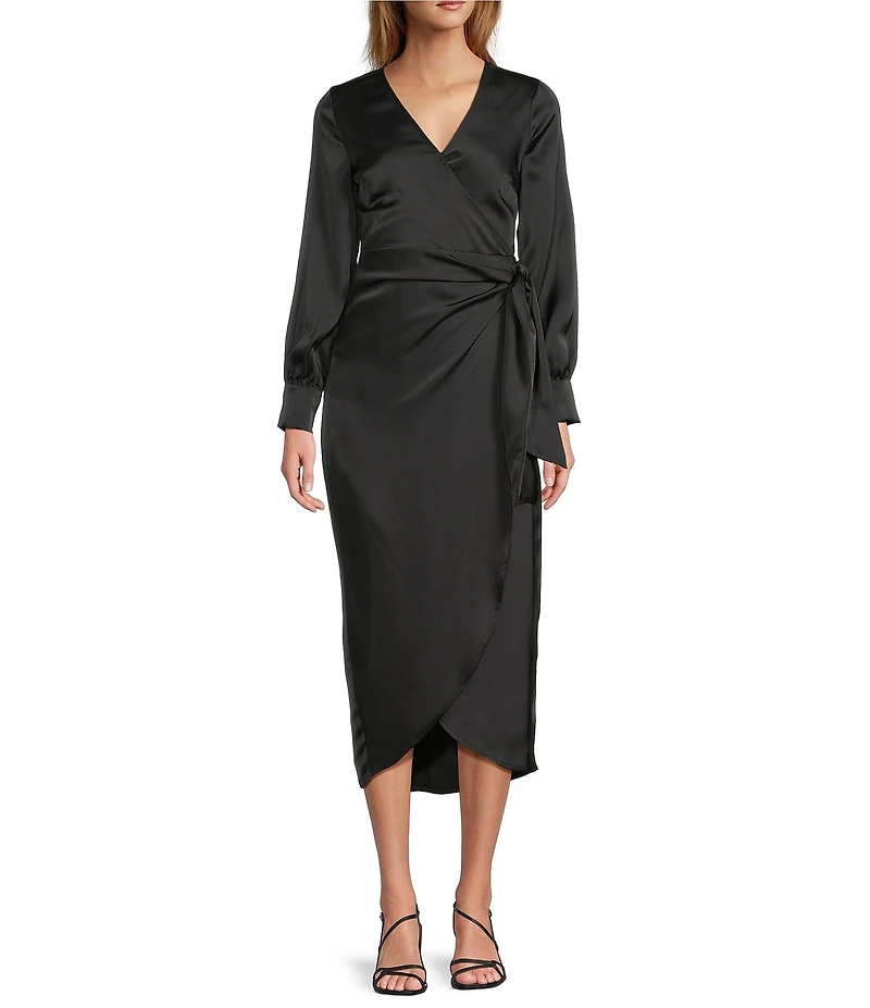Sam Edelman Long Sleeve Satin Wrap Midi Dress