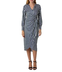 Sam Edelman Long Sleeve Stripe Wrap Midi Dress