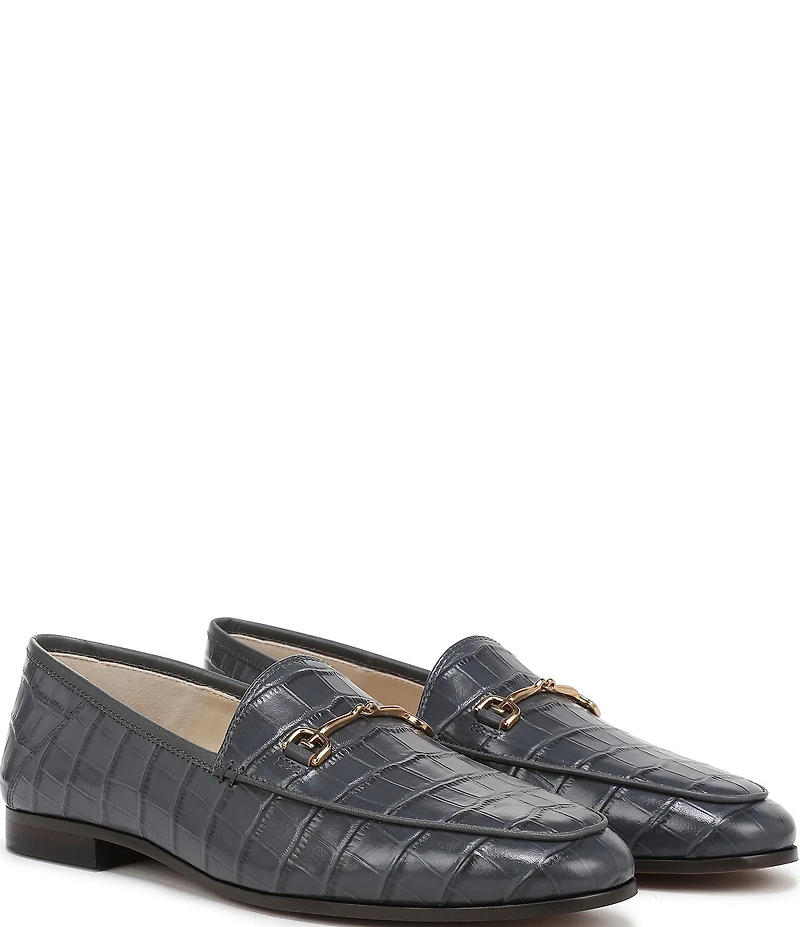 Sam Edelman Loraine Croco Embossed Glossy Leather Bit Buckle Loafers