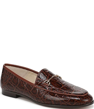 Sam Edelman Loraine Croco Embossed High Shine Leather Bit Buckle Loafers
